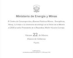 El Presidente de la República recibirá el documento final de la Visión de la Minería al 2030