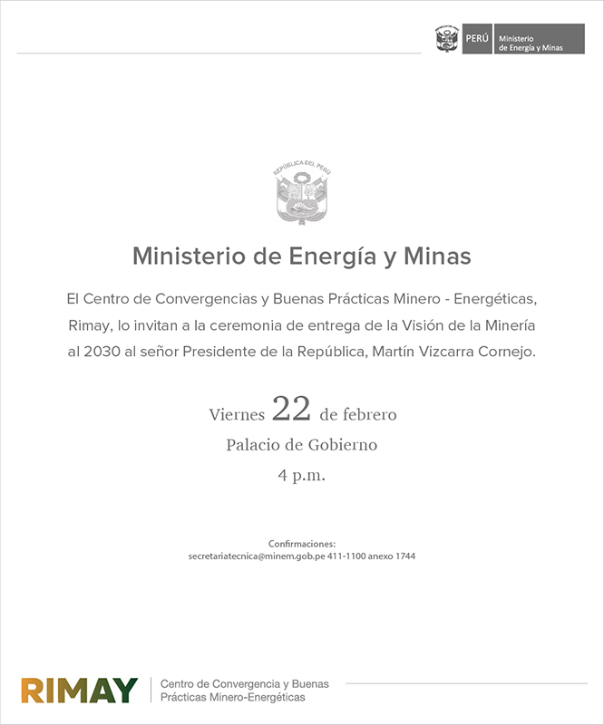 El Presidente de la República recibirá el documento final de la Visión de la Minería al 2030